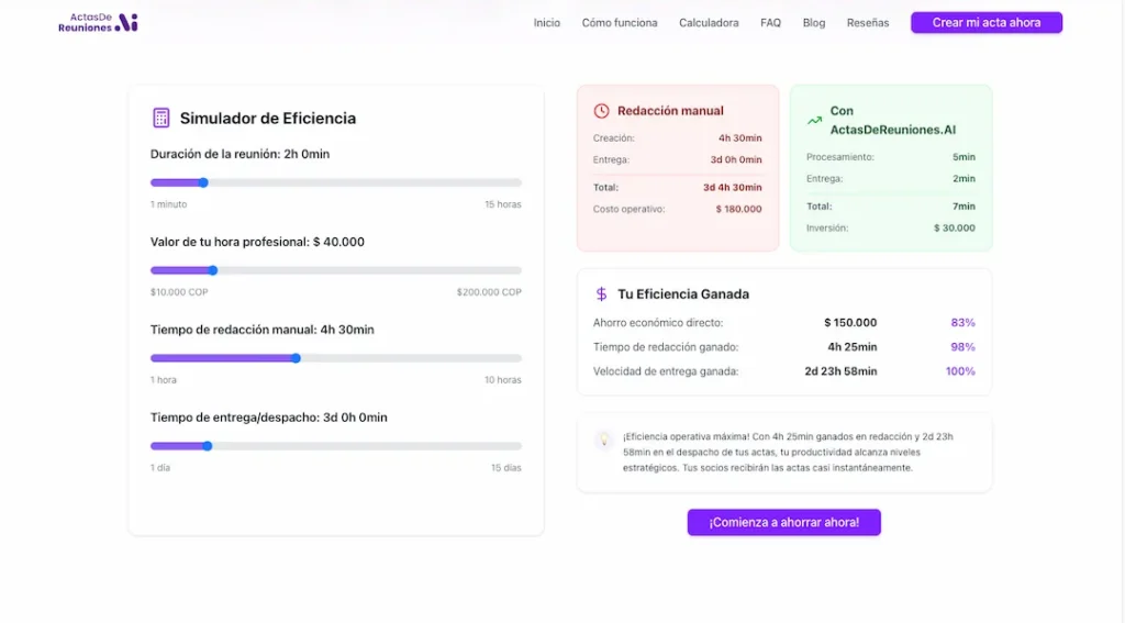 Actas de Reunión con IA calculadora